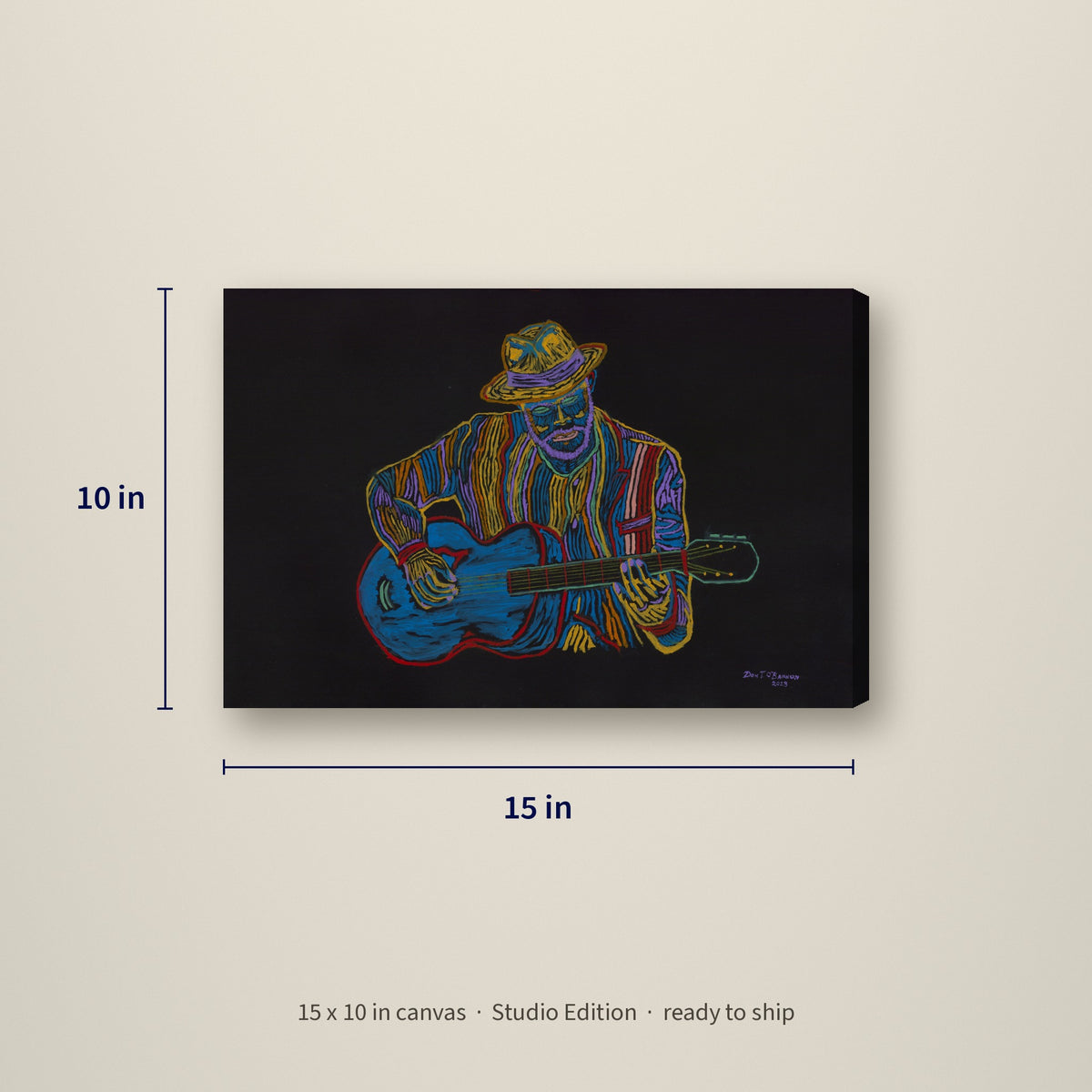 Big Easy Jazz — Studio Edition canvas, 15 x 10 inches, shown with measurements