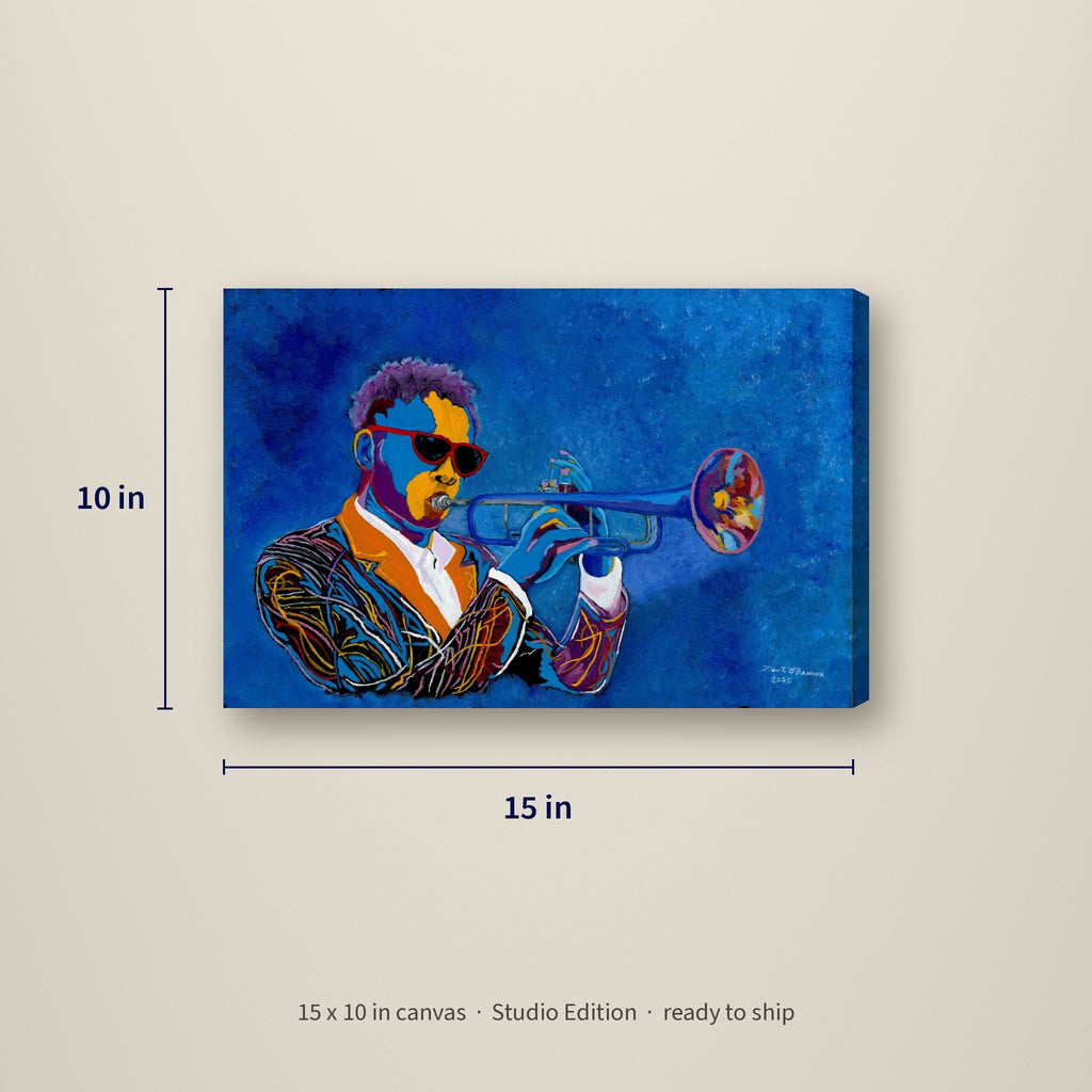 Blue Horn — Studio Edition canvas, 15 x 10 inches, shown with measurements