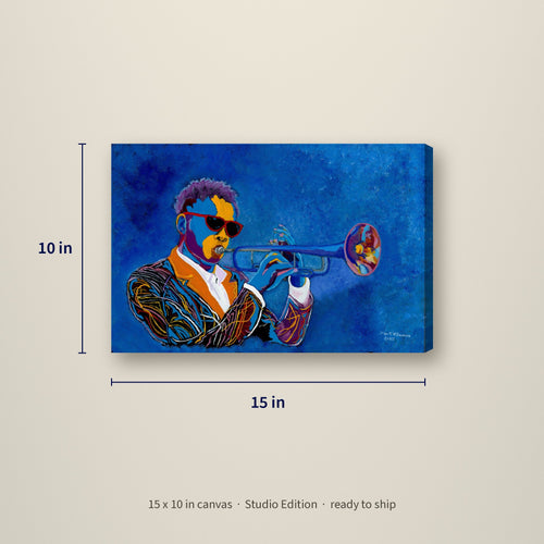Blue Horn — Studio Edition canvas, 15 x 10 inches, shown with measurements