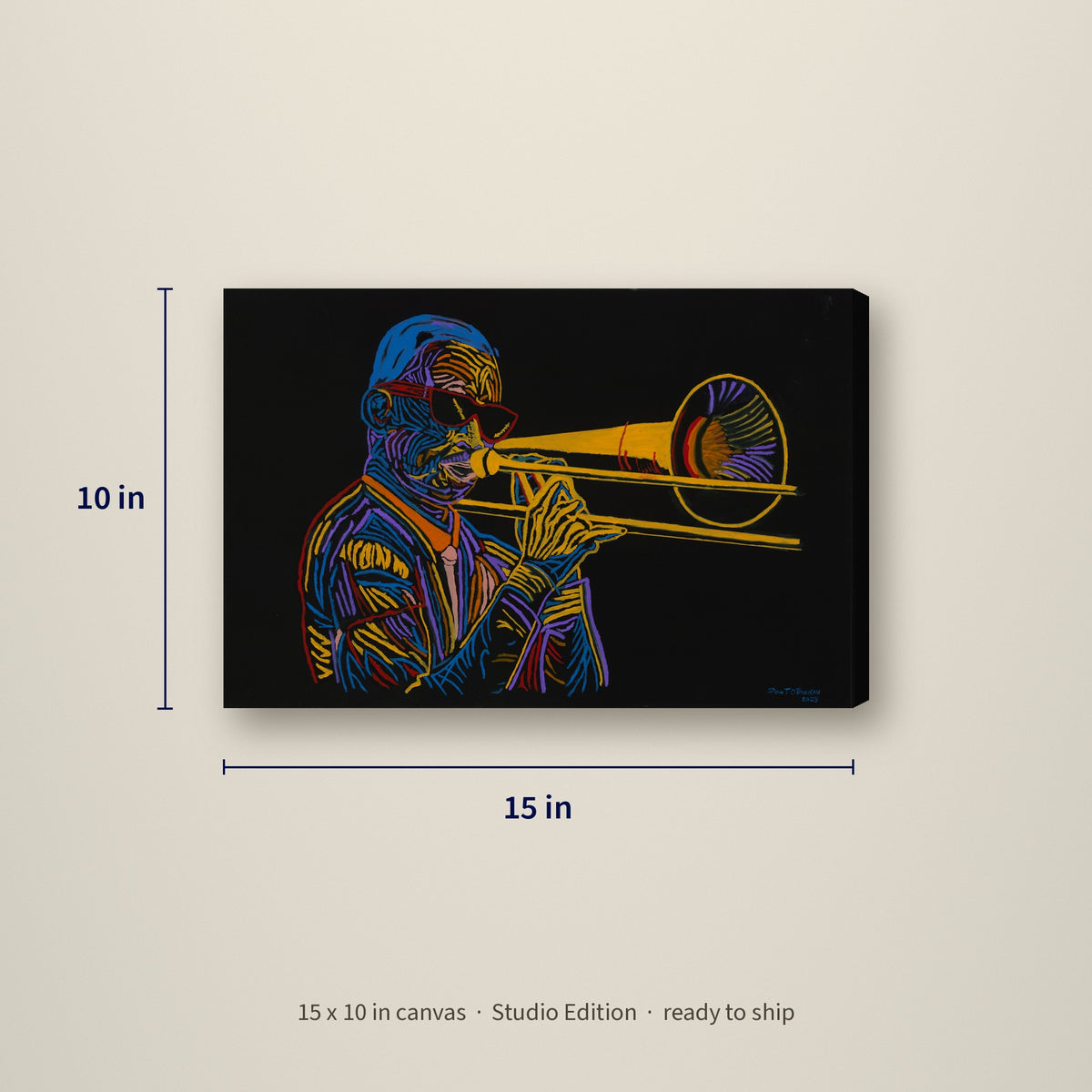 Jazz Groove — Studio Edition canvas, 15 x 10 inches, shown with measurements