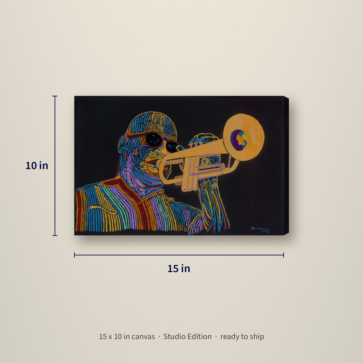 Jazz Homegrown — Studio Edition canvas, 15 x 10 inches, shown with measurements
