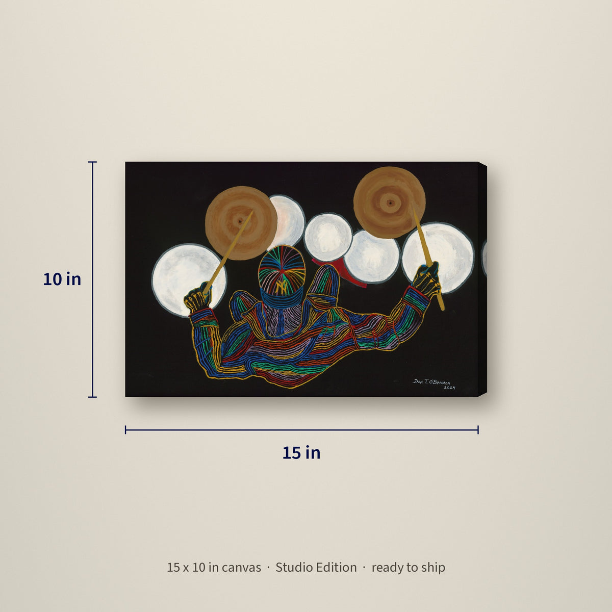 Jazz Rhythm — Studio Edition canvas, 15 x 10 inches, shown with measurements