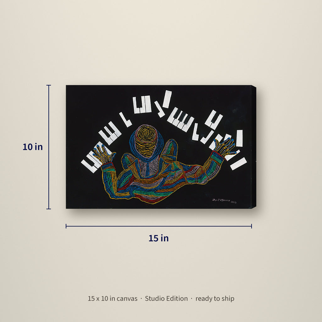 Piano Keys — Studio Edition canvas, 15 x 10 inches, shown with measurements