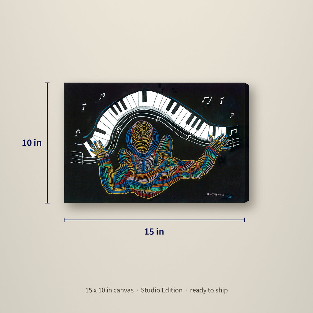 Piano Notes — Studio Edition canvas, 15 x 10 inches, shown with measurements