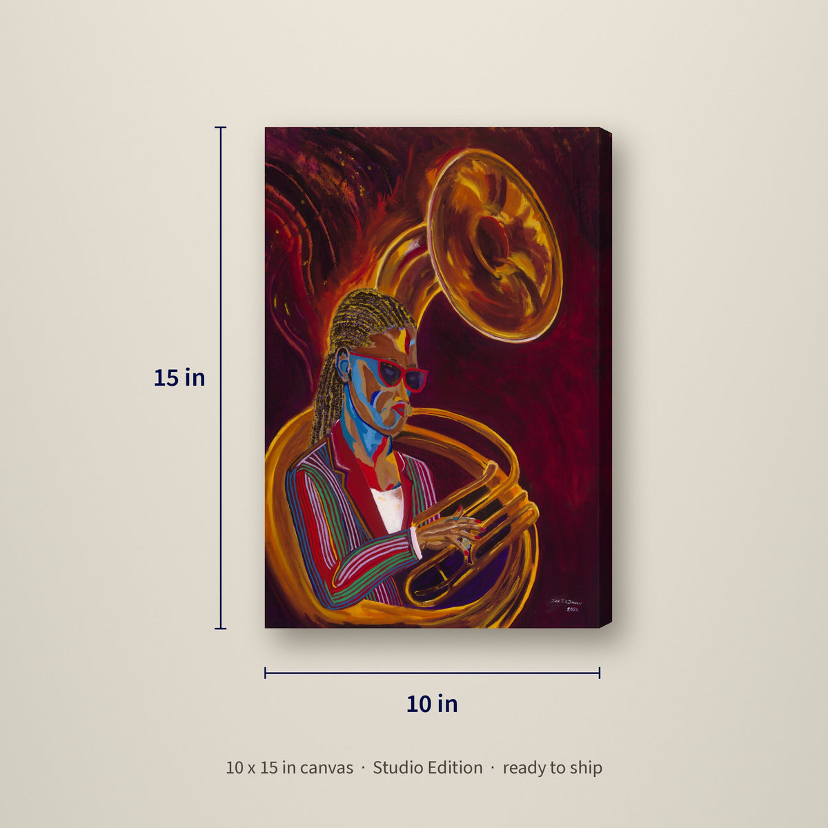 Second Line — Studio Edition canvas, 10 x 15 inches, shown with measurements